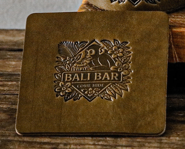 Bali Bar Leather Coaster & Glass Set – Set of 4