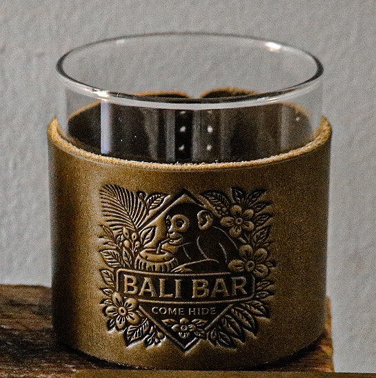 Bali Bar Leather Coaster & Glass Set – Set of 4